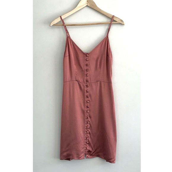 NWT Abercrombie & Fitch Button-Up Mini Satin Slip Dress in Pink - Picture 5 of 12